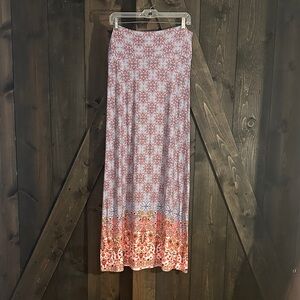 Loveappella Patterned Maxi Skirt in Pink and Orange
